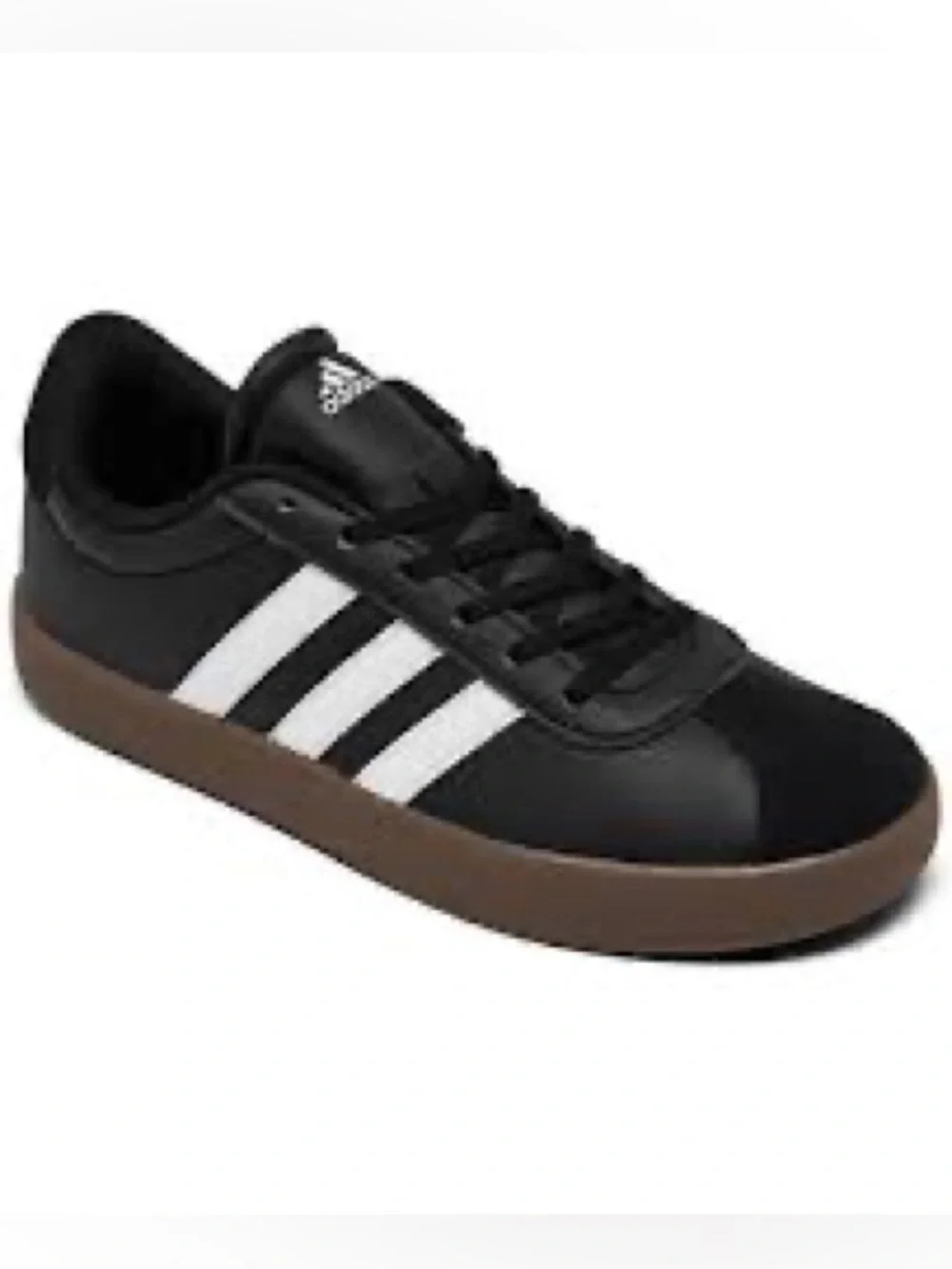 Adidas Big Kids’ VL Court 3.0 Black Lace-Up Sneakers, Youth Size 5